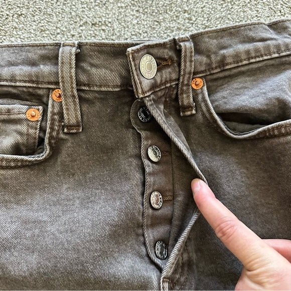 Re/Done Originals 70s Ultra‎ High Rise Stove Pipe Leg Washed Chocolate 24 - Picture 9 of 10